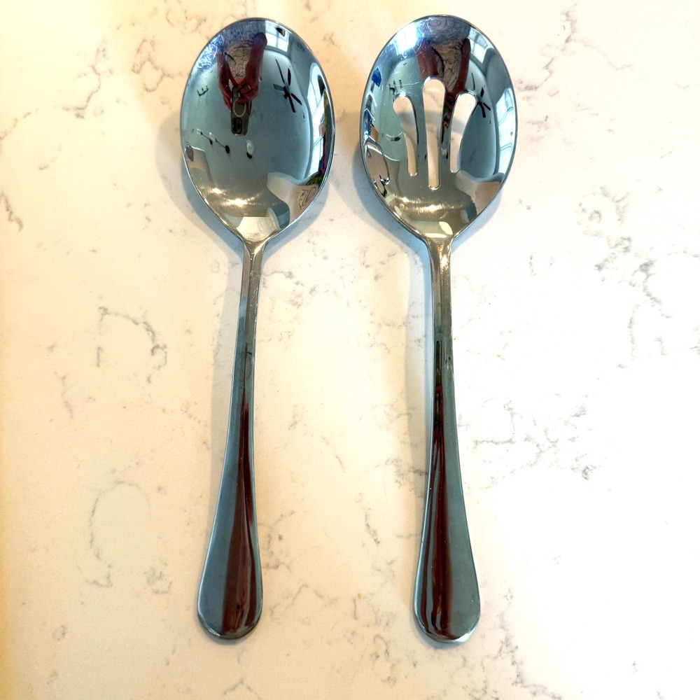Cambridge Stainless Steel Serving Spoon Set Solid and Slotted Mirror Finish 2pc